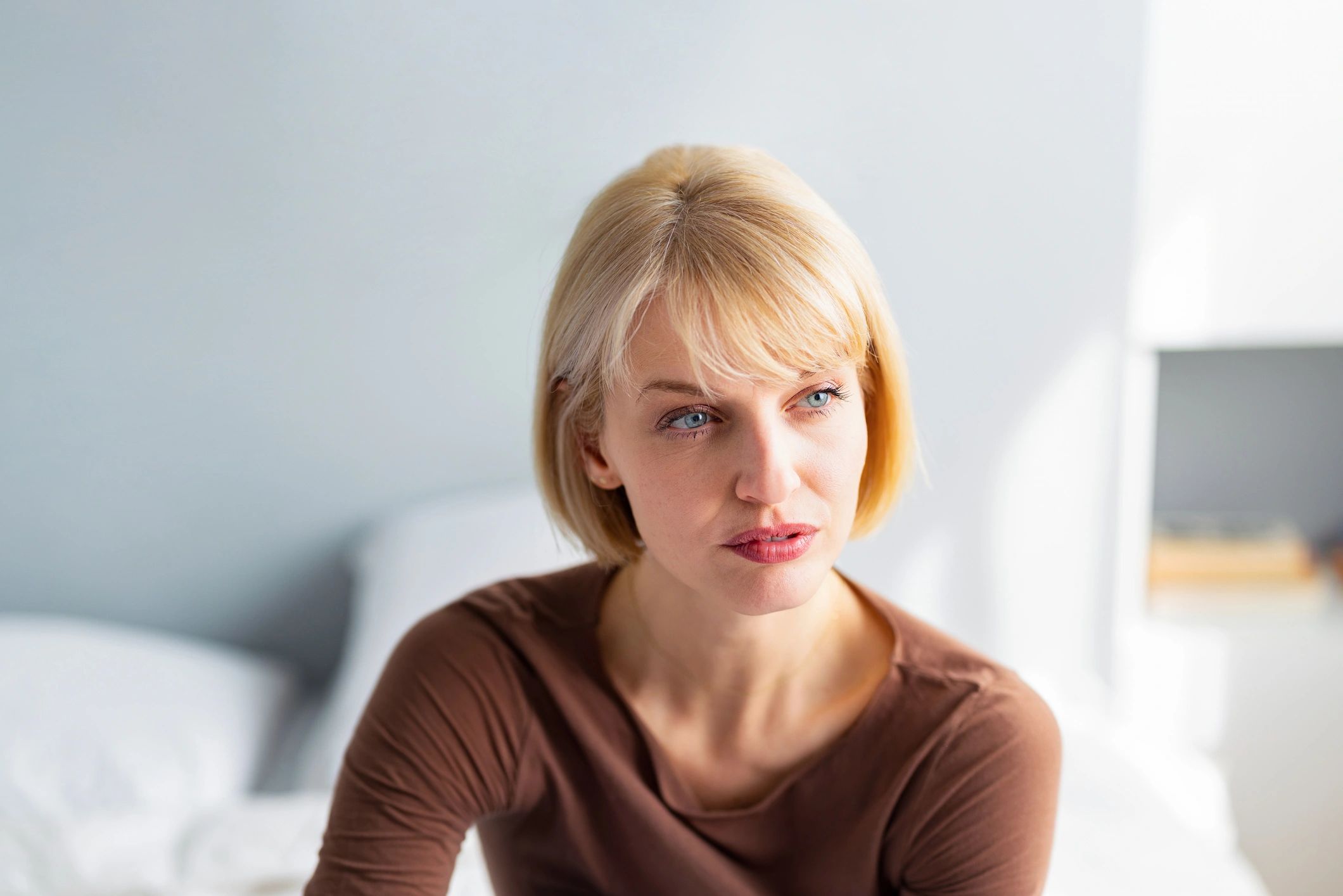 Blonde woman portrait with styled hair